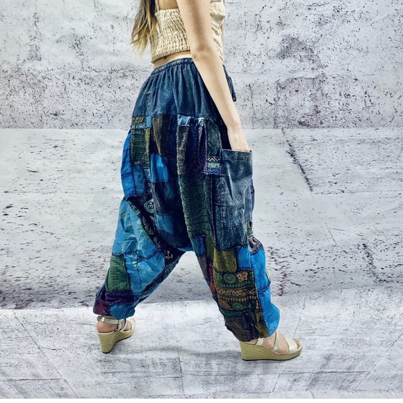 Handmade Nepalese Long Harem Pants Patchwork NWT - Picture 3 of 5